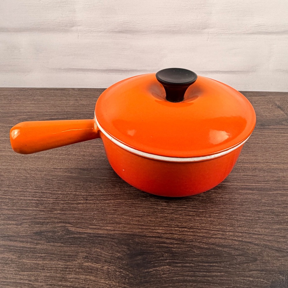 Le Creuset 18 Enameled Cast Iron Saucepan with Lid Flame Orange Made in France